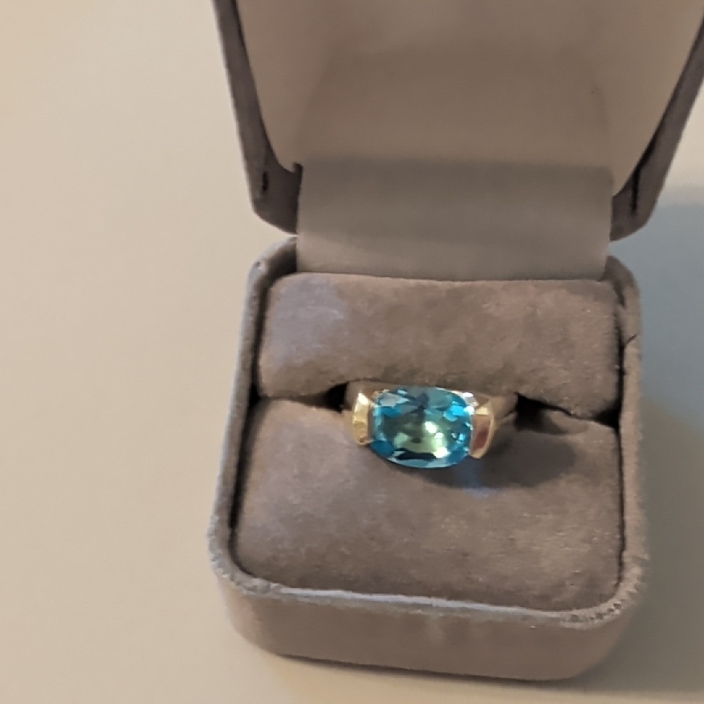 Gold Ring with Blue Oval Gemstone - Women's Jewelry